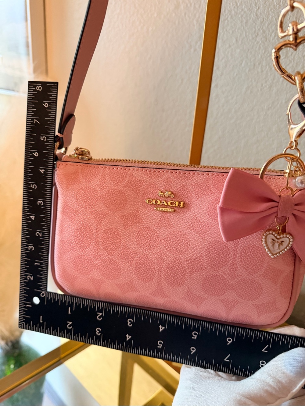 🌟 Coach Pink Signature Nolita 19C Bag with Bow Charm Accessory - Picture 8 of 17